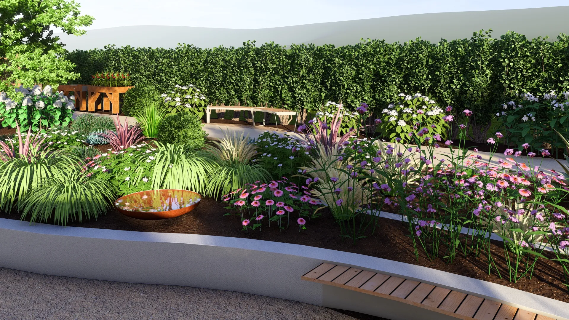 A raised planting bed in an accessible garden