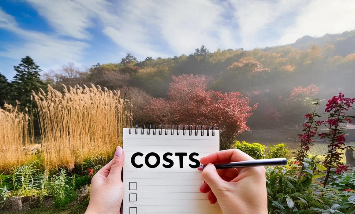 Calculating costs of a garden makeover on a note pad