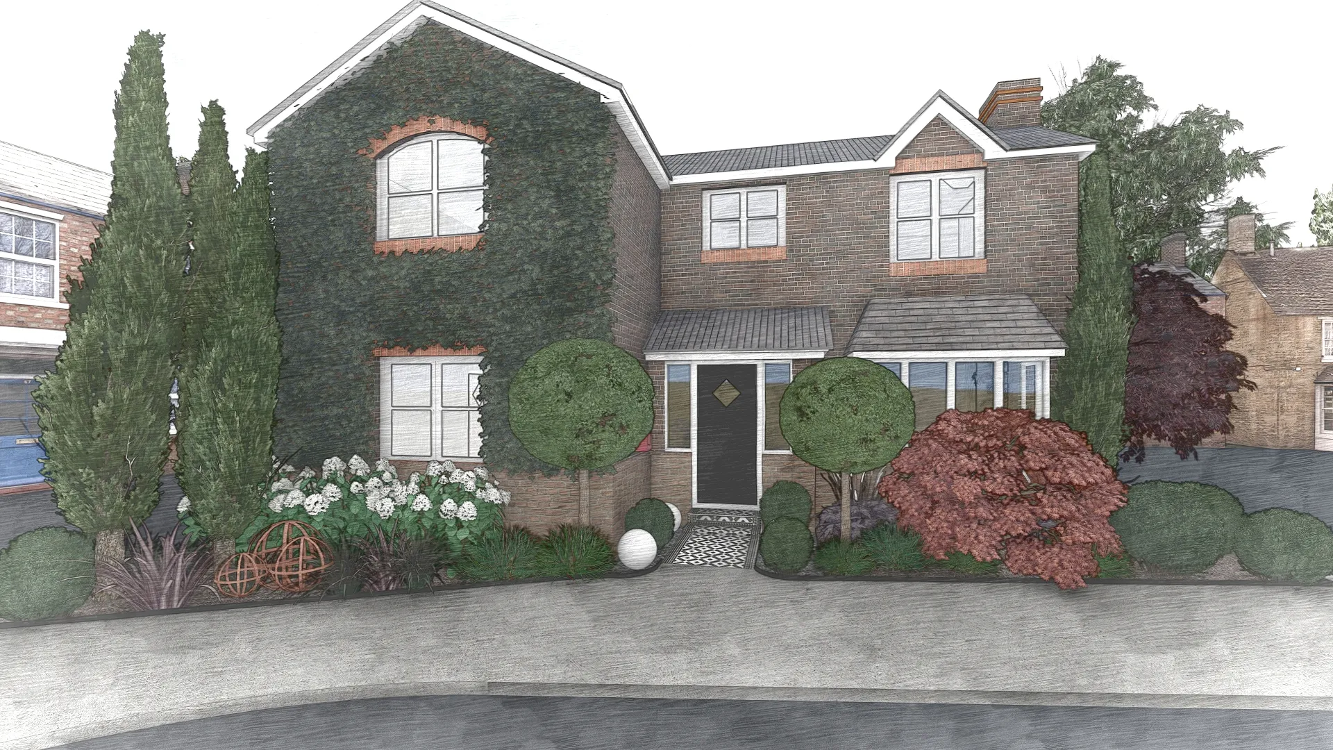 Front Sketch Front garden design sketch